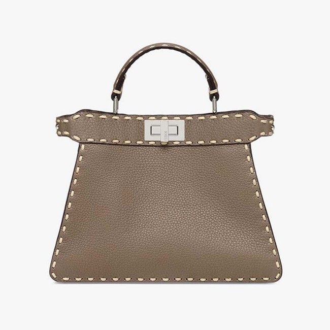 Fendi Women Peekaboo Iseeu Small Gray Full Grain Leather Bag