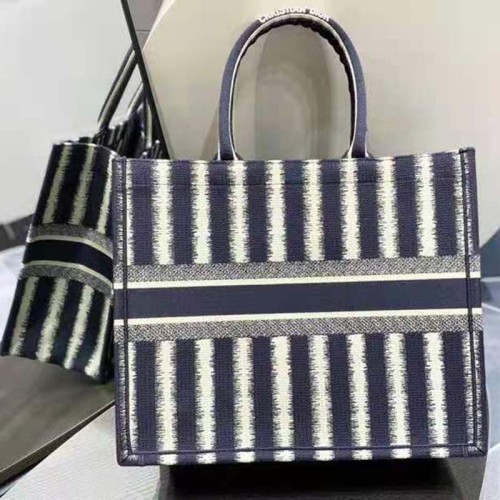 Dior Women Book Tote Blue D-Stripes 'Christian Dior' Embroidery
