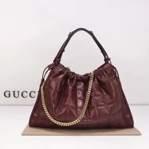 Gucci Unisex GG Deco Medium Tote Bag Dark Red Leather Two-Toned Vintage Interlocking G