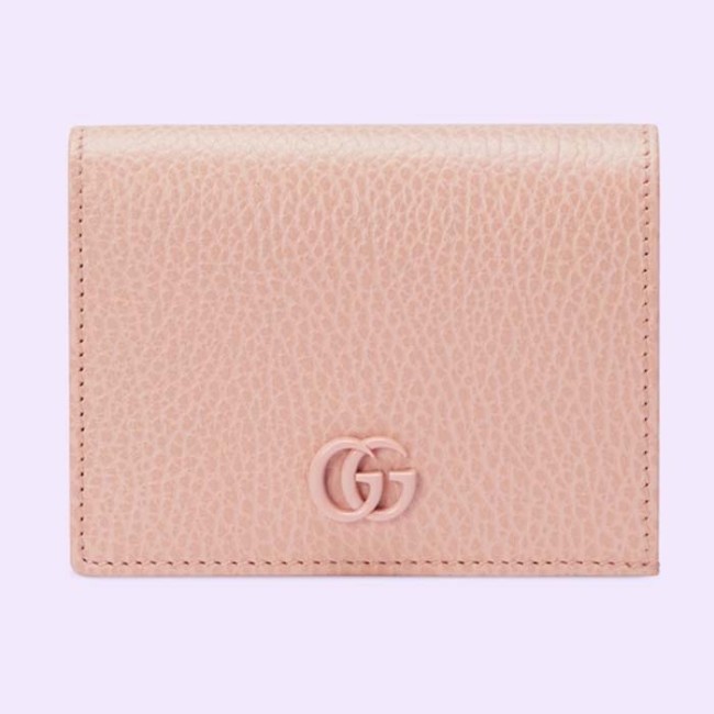 Gucci Unisex GG Leather Card Case Wallet Light Pink Double G Snap Closure