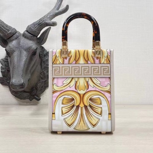 Fendi Women Mini Sunshine Shopper Fendace Printed White FF Leather Mini Bag
