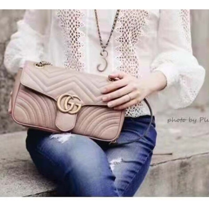 Gucci GG Women GG Marmont Small Matelassé Shoulder Bag Pink Double G