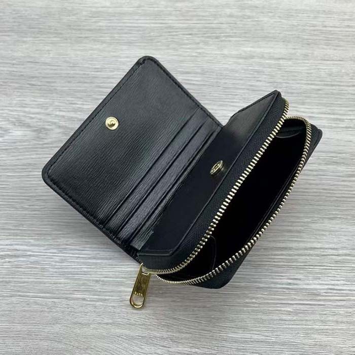 Gucci Unisex GG Mini Wallet Gucci Script Black Leather Taffeta Lining