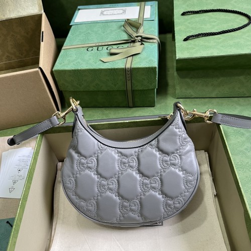 Gucci Women GG Matelassé Mini Bag Grey GG Matelassé Leather Double G