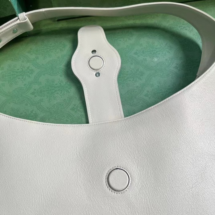 Gucci Women GG Aphrodite Large Shoulder Bag White Soft Leather Moiré Lining
