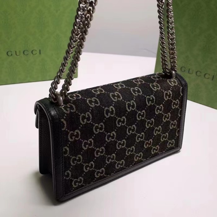 Gucci Women Dionysus Small GG Shoulder Bag Black Ivory GG Denim Jacquard