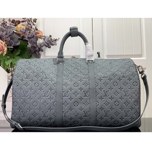 Louis Vuitton LV Unisex Keepall 50 Granite Taurillon Monogram Embossed Cowhide Leather