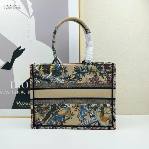 Dior Women CD Medium Book Tote Beige Multicolor Jardin D'Hiver Embroidery