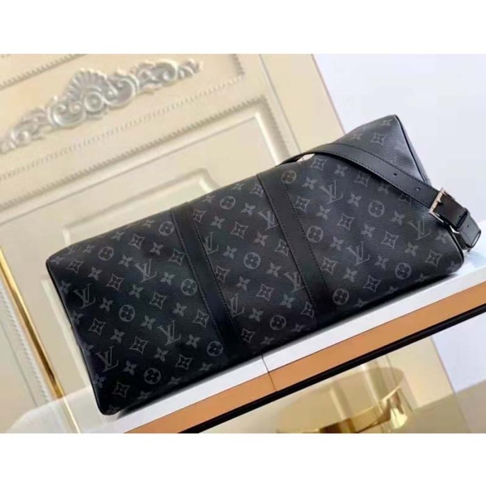 Louis Vuitton LV Unisex Keepall Bandoulière 45 Travel Bag Grey Coated Canvas Cowhide