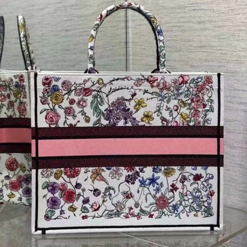 Dior Women CD Large Book Tote White Multicolor Florilegio Embroidery