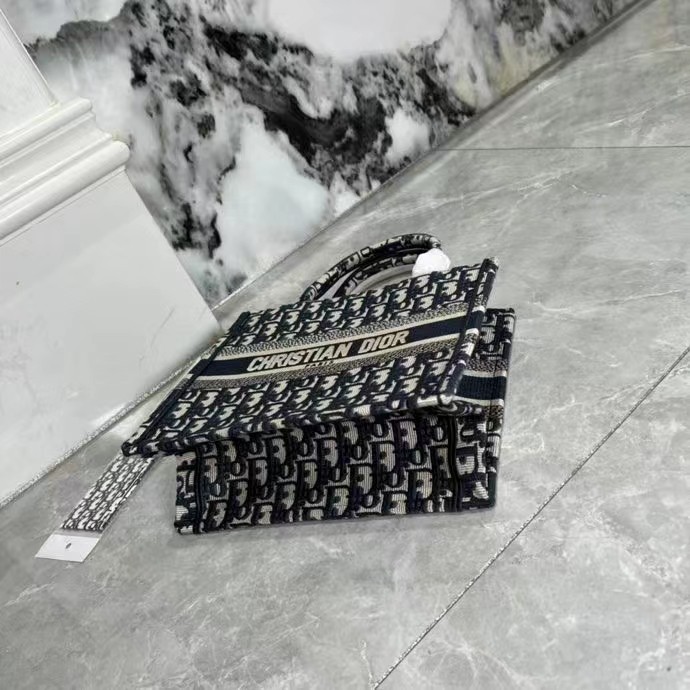 Dior Women Small Dior Book Tote Blue Dior Oblique Embroidery