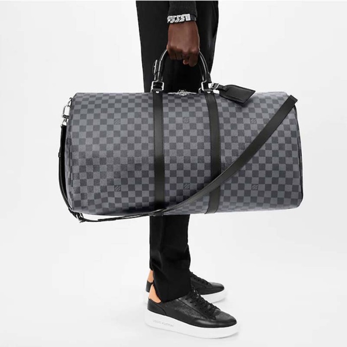 Louis Vuitton LV Unisex Keepall Bandoulière 55 Travel Bag Grey Damier Graphite Canvas