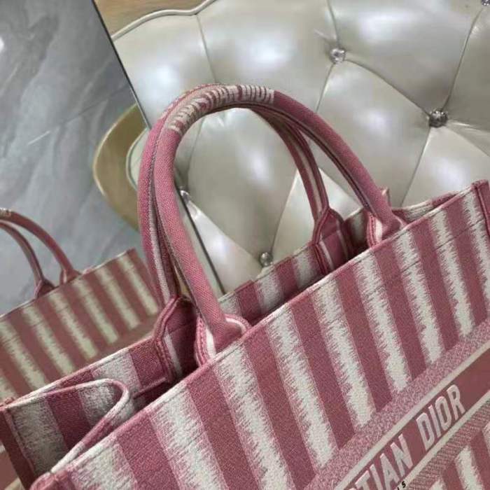 Dior Women Dior Book Tote Pink D-Stripes Embroidery