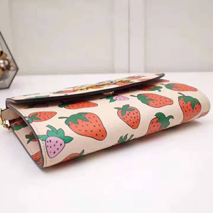 Gucci GG Women Gucci Zumi Strawberry Print Mini Bag in Gucci Strawberry Print Ivory Leather