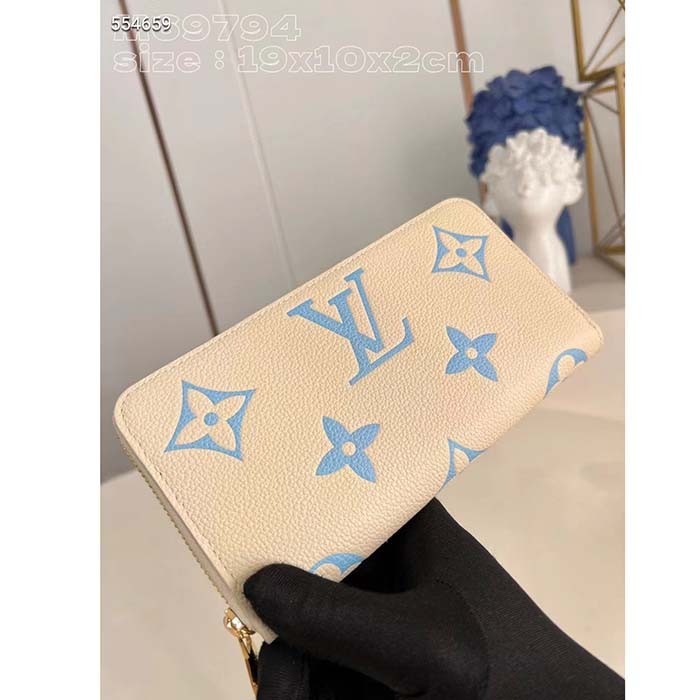 Louis Vuitton LV Unisex Zippy Wallet Blue Monogram Embossed Grained Cowhide Leather M83308