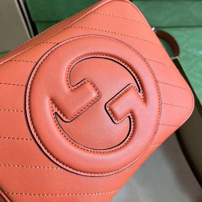 Gucci Women GG Blondie Small Shoulder Bag Orange Leather Round Interlocking G