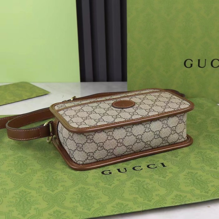 Gucci Unisex GG Mini Bag Interlocking G Beige Ebony GG Supreme Canvas