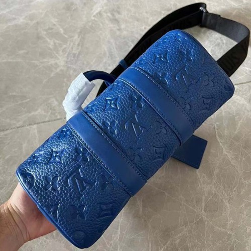 Louis Vuitton LV Unisex Keepall Bandoulière 25 Racing Blue Embossed Taurillon Monogram Cowhide Leather