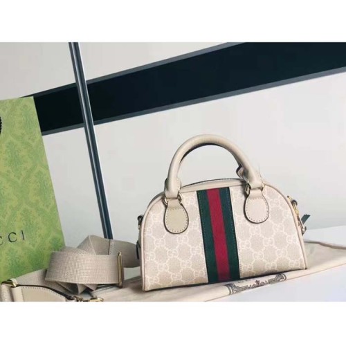 Gucci GG Unisex Ophidia Mini GG Top Handle Bag Beige White Supreme Canvas