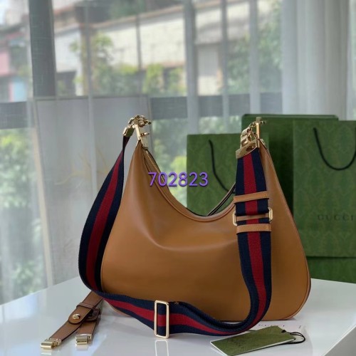 Gucci Women Attache Large Shoulder Bag Dark Orange Leather