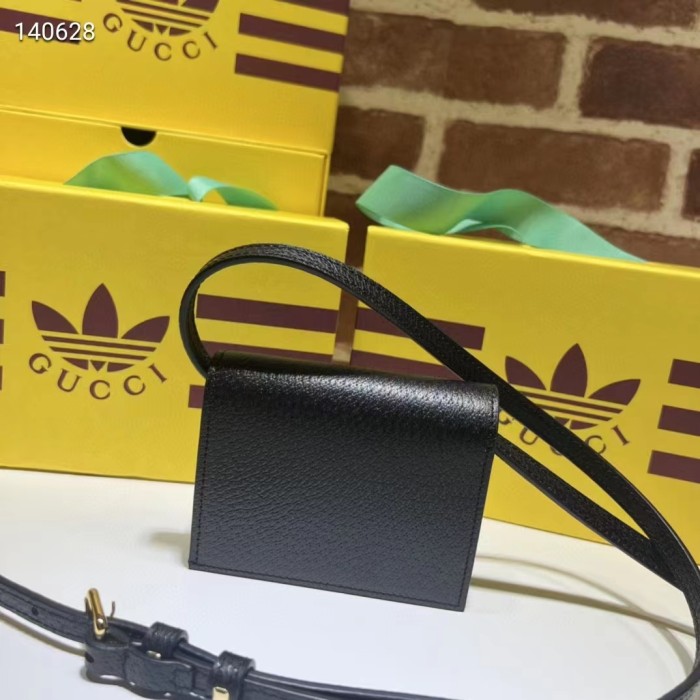 Gucci Women Adidas x Gucci Card Case Horsebit Black Off-White Leather Trefoil Print
