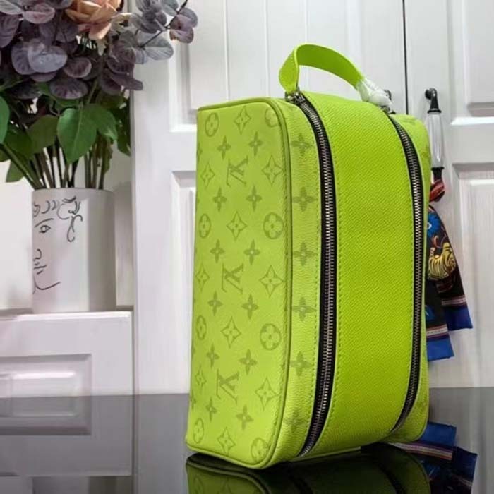 Louis Vuitton LV Unisex Dopp Kit Neon Yellow Monogram Coated Canvas Taiga Cowhide Leather