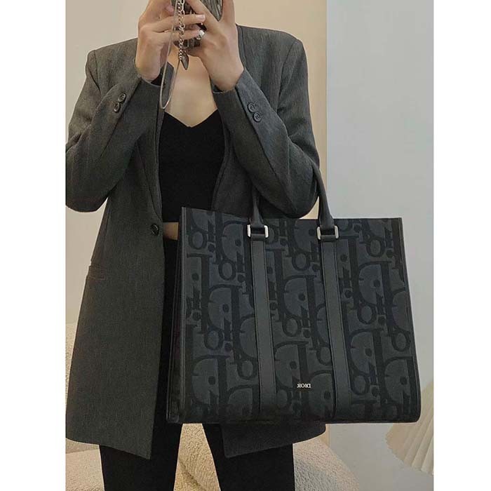 Dior Unisex CD East-West Tote Bag Black Maxi Dior Oblique Jacquard