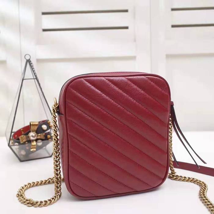 Gucci GG Women GG Marmont Mini Shoulder Bag in Red Matelassé Leather