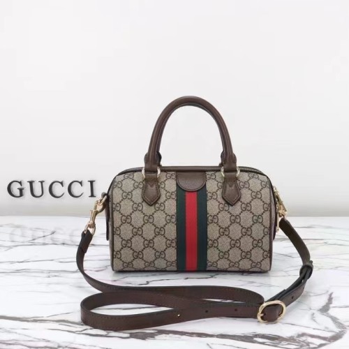Gucci GG Unisex Ophidia GG Mini Top Handle Bag Beige Ebony GG Supreme Canvas Brown Leather