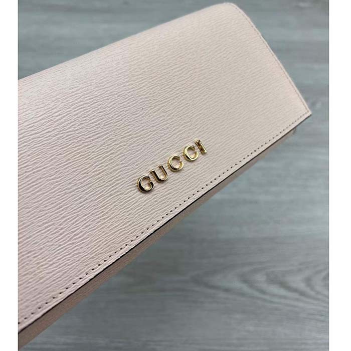 Gucci Unisex GG Continental Wallet Gucci Script Beige Leather Taffeta