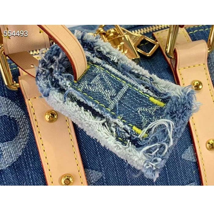 Louis Vuitton LV Unisex Keepall Bandoulière 45 Bleu Denim GOTS Certified Cotton Monogram Denim Canvas M24315