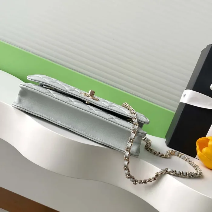 Chanel Women Wallet On Chain Lambskin Imitation Pearls Gold Metal-Light Blue