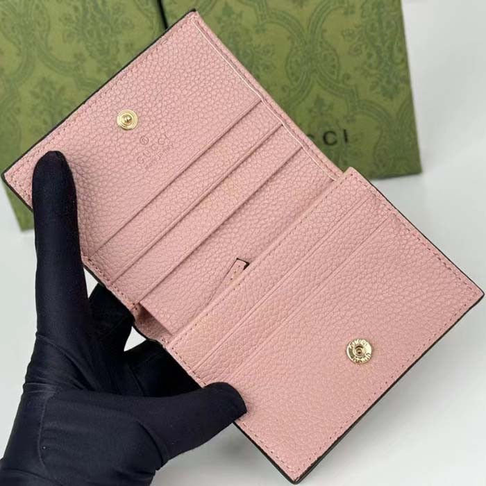 Gucci Unisex GG Marmont Card Case Wallet Double G Beige Ebony GG Supreme Canvas Pink Leather Style ‎658610 17WAG 5788