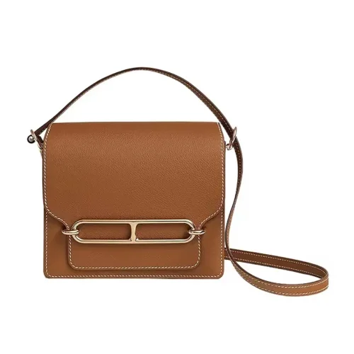 Hermes Women Roulis Mini Bag in Evergrain Calfskin-Brown/Gold