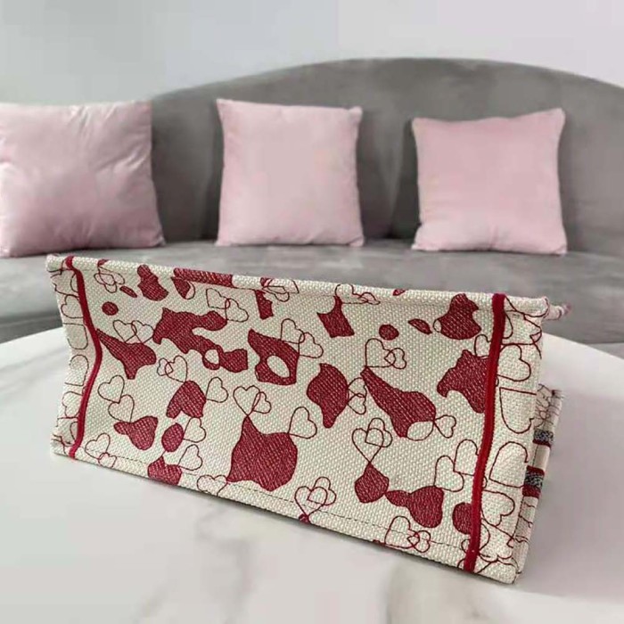 Dior Women Small Dior Book Tote Red and White D-Royaume D Amour Embroidery