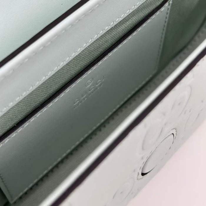 Gucci Women GG Super Mini Shoulder Bag Pale Green GG Leather Magnetic Closure