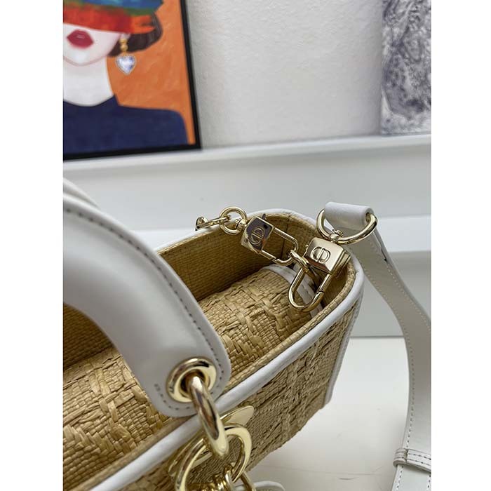 Dior Women CD Small Lady D-Joy Bag Natural Macrocannage Raffia
