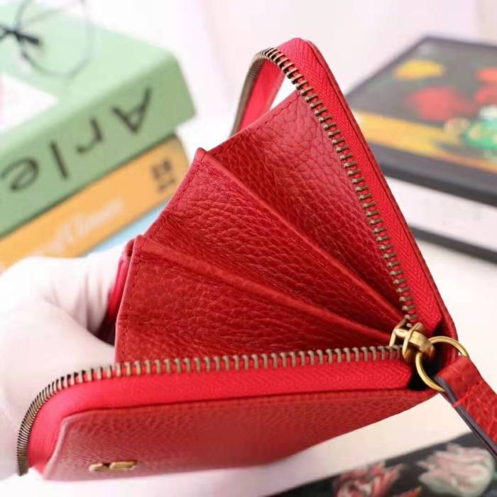 Gucci GG Unisex Leather Zip Around Wallet in Hibiscus Red Leather