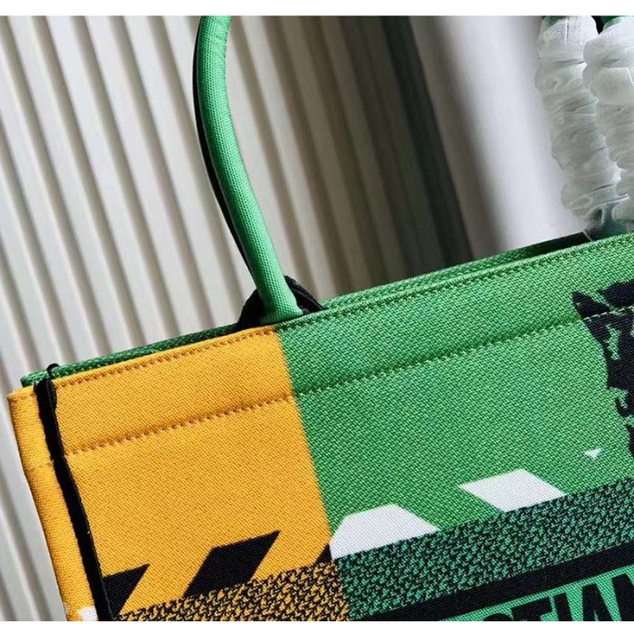 Dior Unisex CD Medium Book Tote Green Orange D-Jungle Pop Embroidery