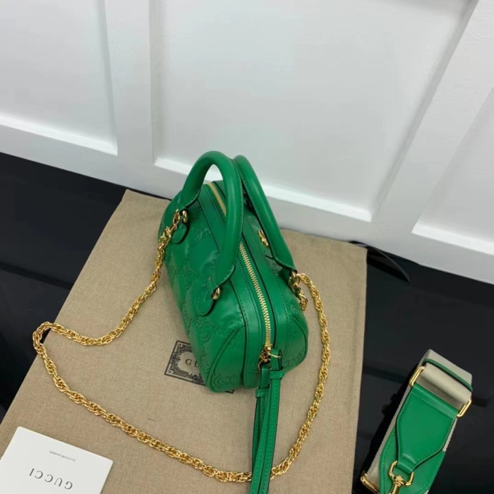 Gucci Women GG Matelassé Leather Top Handle Bag Bright Green Double G