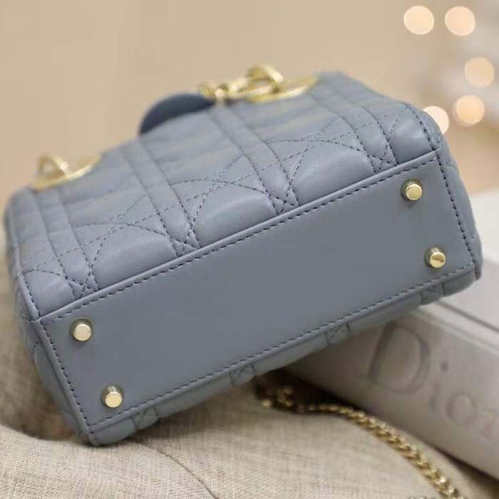 Dior Women CD Mini Lady Dior Bag Cloud Blue Cannage Lambskin