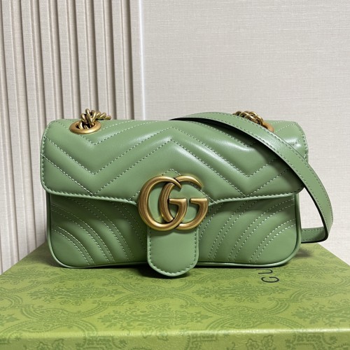 Gucci Women GG Marmont Small Shoulder Bag Sage Green Matelassé Chevron Heart