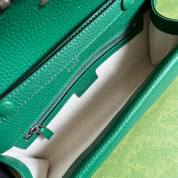 Gucci Women GG Dionysus Small Shoulder Bag Green Leather Antique Silver-Toned Hardware Crystals