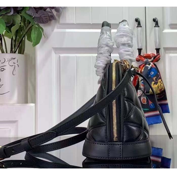 Louis Vuitton LV Women Alma BB Handbag Black Lamb Cowhide Leather