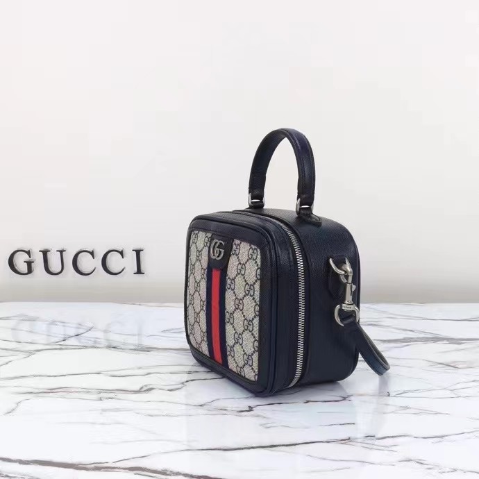 Gucci GG Unisex Ophidia GG Mini Top Handle Bag Beige Blue GG Supreme Canvas