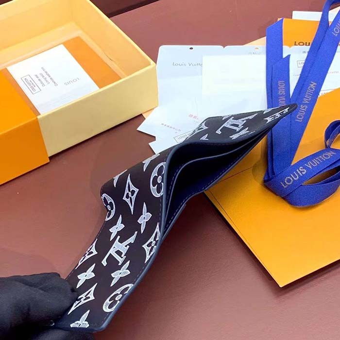 Louis Vuitton LV Unisex Multiple Wallet Blue White Monogram Shadow Calfskin Leather M83379