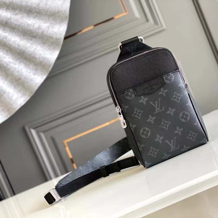 Louis Vuitton LV Unisex Outdoor Sling Bag Black Coated Canvas Cowhide Leather