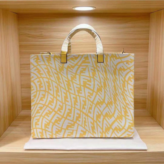 Fendi Unisex Shopper Yellow Glazed Canvas Bag