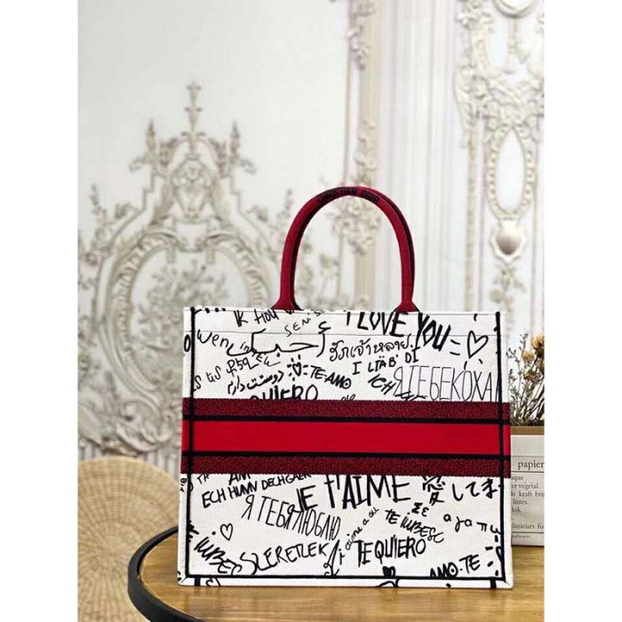 Dior Women Dior Book Tote Dioramour Graffiti Latte Multicolor Embroidery