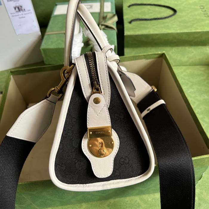 Gucci Unisex Small Canvas Top Handle Bag Double G White Black Original GG Canvas